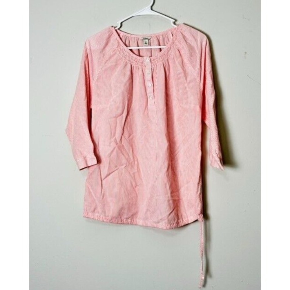 LL Bean Tunic Top Women's Medium Pink Striped‎ 3/4 Sleeve Cotton Blend Blouse
